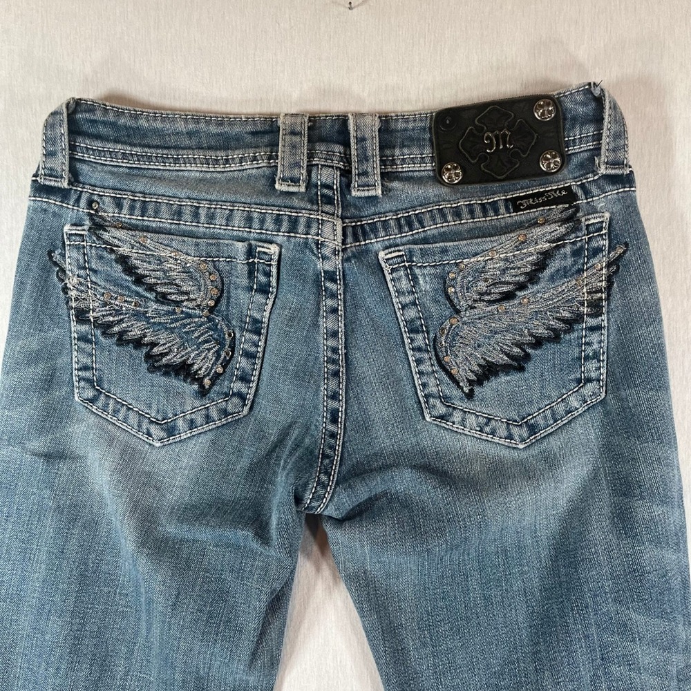 Miss Me Bootcut Jeans 28 Medium Wash Wing Back Pocket 32" Inseam
